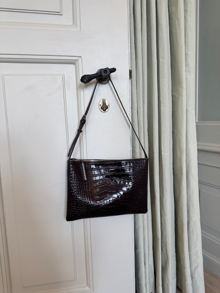 Celeste brown croc-effect shoulder bag