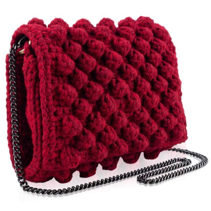 Bubble bag red HANDKNITTED