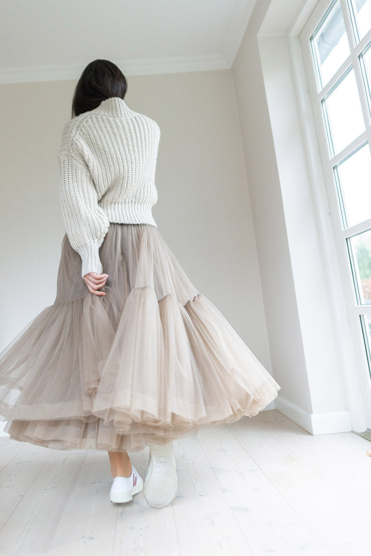 Tulle midi skirt taupe sale